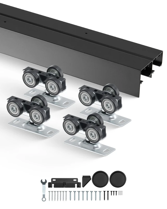 Alt view image 10 of 10 - Bypass Door Hardware, 4ft Heavy Duty Bypass Sliding Door Hardware Kit, Aluminum Alloy Sliding Closet Door Hardware Set with Finger Pulls, for 2 Door System, Fit Door Thickness 1 3/8 " - 1 3/4"
