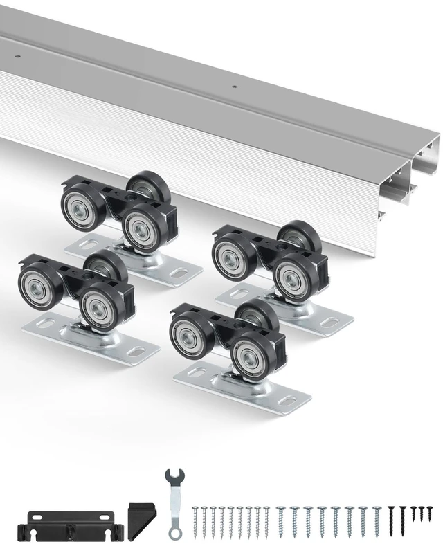 Alt view image 8 of 8 - Bypass Door Hardware, 5ft Heavy Duty Bypass Sliding Door Hardware Kit, Aluminum Alloy Sliding Closet Door Hardware Set for 2 Door System, Fit Door Thickness 1 3/8 " - 1 3/4", Easy to Install