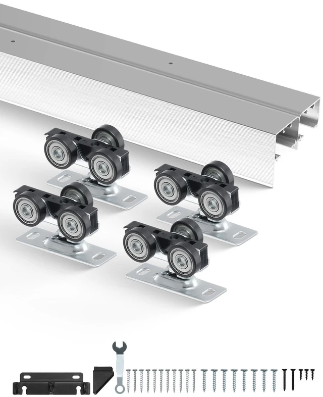Alt view image 15 of 15 - Bypass Door Hardware, 6ft Heavy Duty Bypass Sliding Door Hardware Kit, Aluminum Alloy Sliding Closet Door Hardware Set for 2 Door System, Fit Door Thickness 1 3/8 " - 1 3/4", Easy to Install