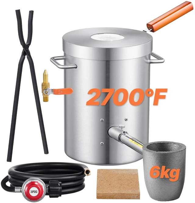 Alt view image 8 of 8 - 6KG Propane Melting Furnace Kit, Large Capacity Foundry Home Kilns, Blacksmithing Forge with Crucible & Tongs Kiln, Stainless Steel, For Metal Scrap Recycle, Gold Copper Silver Casting