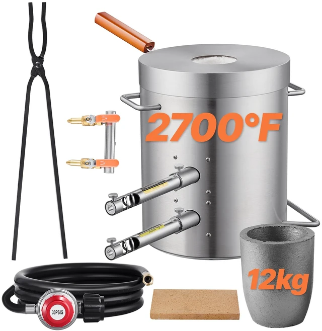 Alt view image 16 of 16 - VEVOR 12KG Propane Smelting Furnace Kit Melting Furnace Double Burners 2700