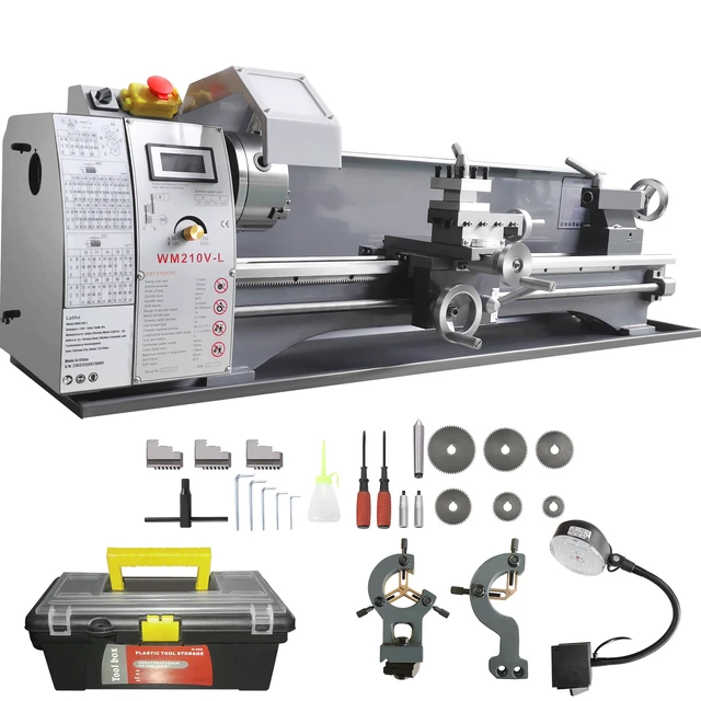 Alt view image 9 of 9 - Metal Lathe Machine, 211 mm x 750 mm, Precision Benchtop Power Metal Lathe, 0-2500 RPM Continuously Variable Speed, 750W Brushless Motor Metal Gears, with Tool Box for Processing Precision Parts