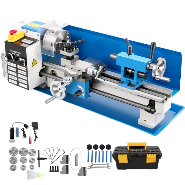 Alt view image 8 of 8 - Compact Metal Lathe, 7"x14", Desktop Metalworking Lathe, 550W, Adjustable Speed up to 2250 RPM, Includes 3-jaw Chuck and Digital Display, Precision Crafting Lathe with Tool Box for Metalworki