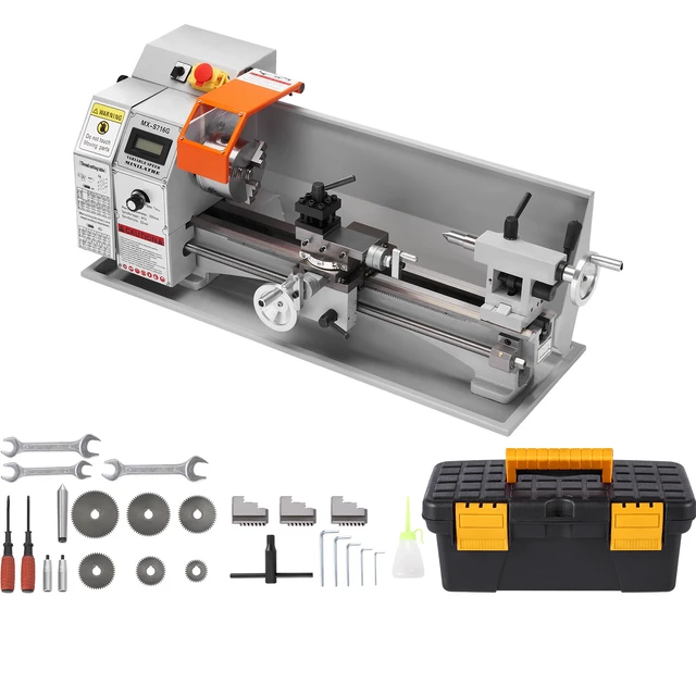 Alt view image 9 of 9 - VEVOR Compact Metal Lathe, 7'' x 16'', 800W, Precision Desktop Metalworking Lathe, Variable Speed 150-2500 RPM, Includes 3.9'' 3-jaw Chuck & Tool Box for Detailed Part Crafting