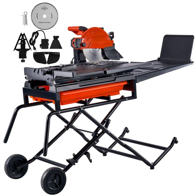 Alt view image 9 of 9 - Wet Tile Saw with Stand, 10-inch 65Mn Steel Blade, 4500 RPM Motor, Tile Cutter Wet Saw with Water Reservoir and Casters, 0-45 Degrees Miter Angle for Cutting Tiles, Floor Tiles, and Stones