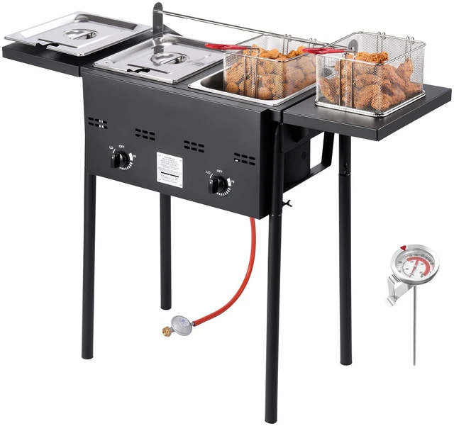 Alt view image 8 of 8 - Outdoor Propane Deep Fryer, Dual-Tank 8QTx2 Commercial Fryer, Stainless Steel Cooker with Foldable Platform, Dual Basket, and Heat Adjustment, Floor Standing Fryers for Restaurant Home Snack Bar
