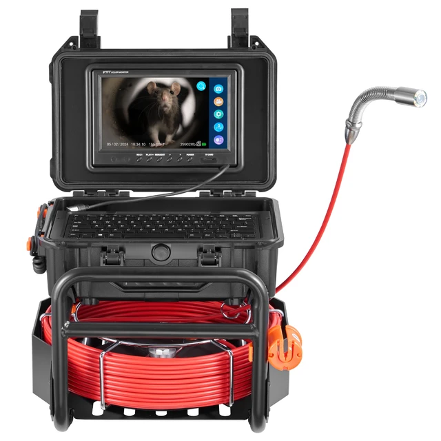 Alt view image 8 of 8 - Sewer Camera, 165 ft/50m, Self-Leveling Drain Camera with 512Hz Transmitter, Distance Counter, 9" Screen 1080P HD Snake Plumbing Camera with Lights-12 LED & 32GB Card for Duct Pipe