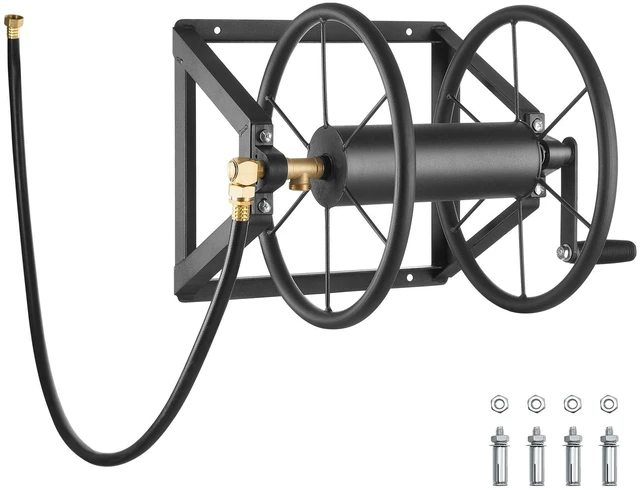Alt view image 9 of 15 - Wall Mounted Garden Hose Reel, Holds 200 ft 5/8-inch Manual Water Hose Winder, Heavy-Duty Steel, Outdoor Reel with Brass Fitting & 5ft Leader Hose, Space Saving, for Yard Lawn Garage
