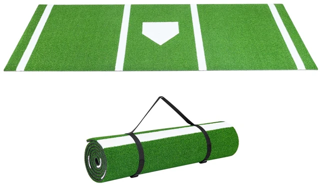 Alt view image 15 of 15 - 10x3.8 ft Baseball Softball Hitting Batting Mat, Indoor/Outdoor Anti-Slip Anti-Fade Softball Mat, Lined & Foam Backing Training Aid with Tightening Rope, Portable Practice Mats, Green