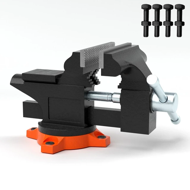 Alt view image 16 of 16 - VEVOR 4.5" Bench Vise w/ Anvil 240Swivel Base Heavy Duty Multipurpose Vise