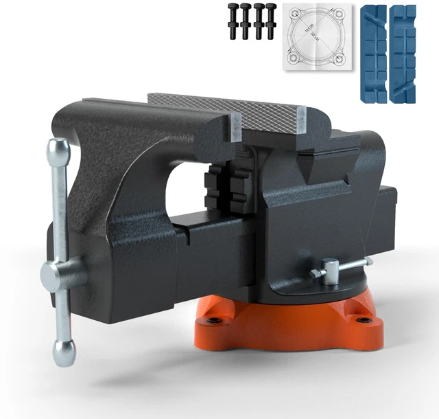 Alt view image 16 of 16 - VEVOR 6" Bench Vise w/ Anvil 360Swivel Locking Base Heavy Duty Ductile Iron
