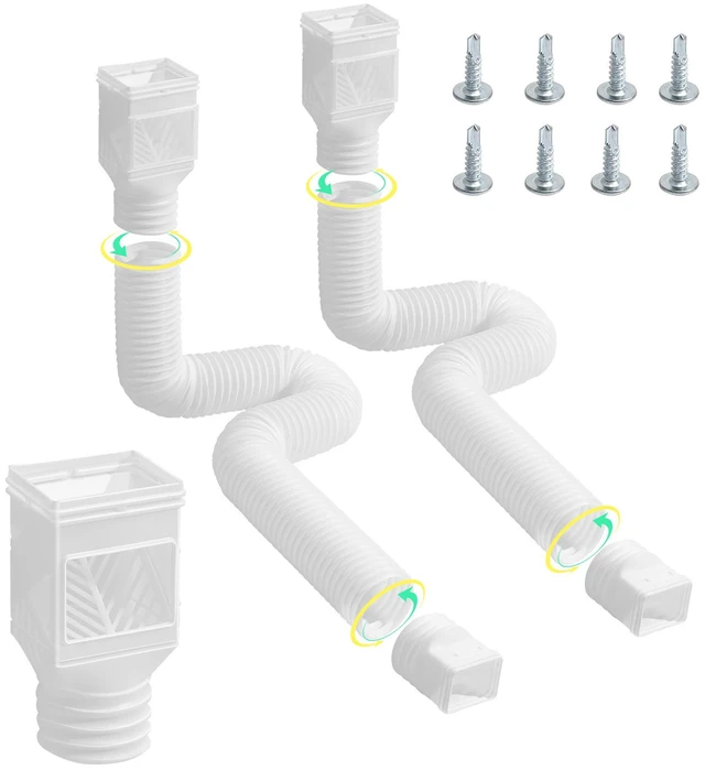 Alt view image 8 of 8 - VEVOR Rain Gutter Downspout Extensions 2-Pack Flexible Downspout Extender White