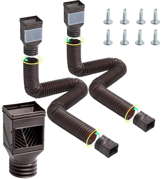 Alt view image 8 of 8 - VEVOR Rain Gutter Downspout Extensions 2-Pack Flexible Downspout Extender Brown