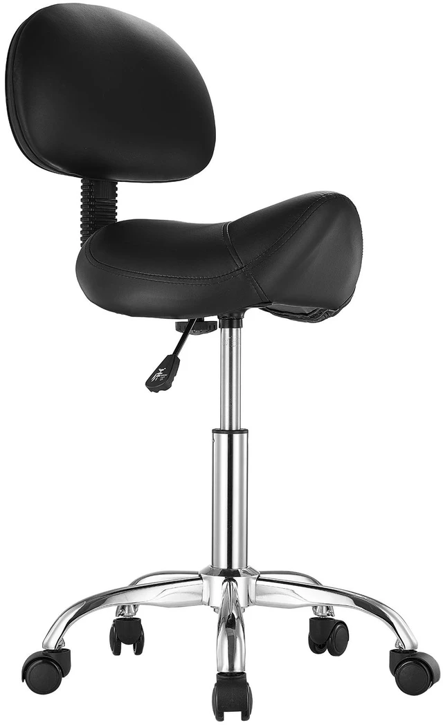 Alt view image 8 of 8 - Saddle Stool with Back Support and Wheels, 450 LBS Weight Capacity Ergonomic Rolling Stool, Height Adjustable Thickened PU Leather Swivel Saddle Chair for Salon, Spa, Massage, Tattoo, Black