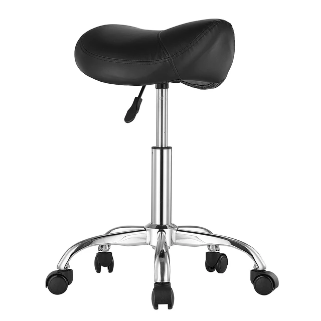 Alt view image 8 of 8 - Saddle Stool with Wheels, 450 LBS Weight Capacity Ergonomic Rolling Stool, Height Adjustable Thickened PU Leather Swivel Saddle Chair for Salon, Spa, Massage, Tattoo, Clinic, Black