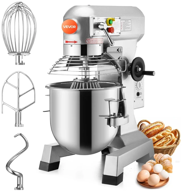 Alt view image 8 of 8 - Commercial Food Mixer 10Qt 450W 3 Speeds Adjustable 110/178/390 RPM Heavy Duty 110V with Stainless Steel Bowl Dough Hooks Whisk Beater Premium for Schools Bakeries Restaurants Pizzerias