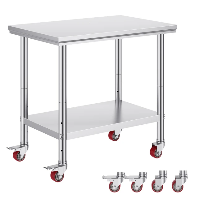 Alt view image 8 of 8 - Stainless Steel Work Table 35 x 24 x 33 Inch, 700 LBS Load Capacity with 4 Wheels, 3 Adjustable Height Levels, Heavy Duty Food Prep Worktable for Commercial Kitchen Restaurant, Silver