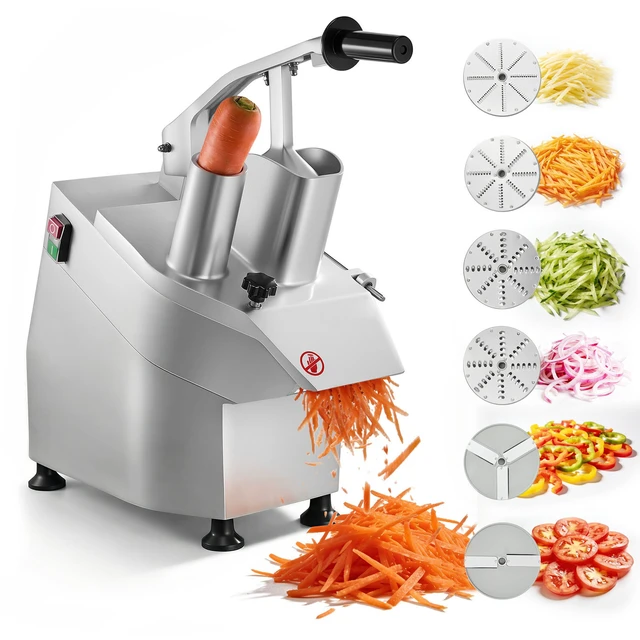 Alt view image 8 of 8 - 110V Commercial Food Processor 2 Feeding Holes, 550W Electric Vegetable Slicer 1600 RPM, Stainless Steel Vegetable Processor Detachable 6-blades, 3mm/4mm/7mm Shred, 2mm/4mm Slice