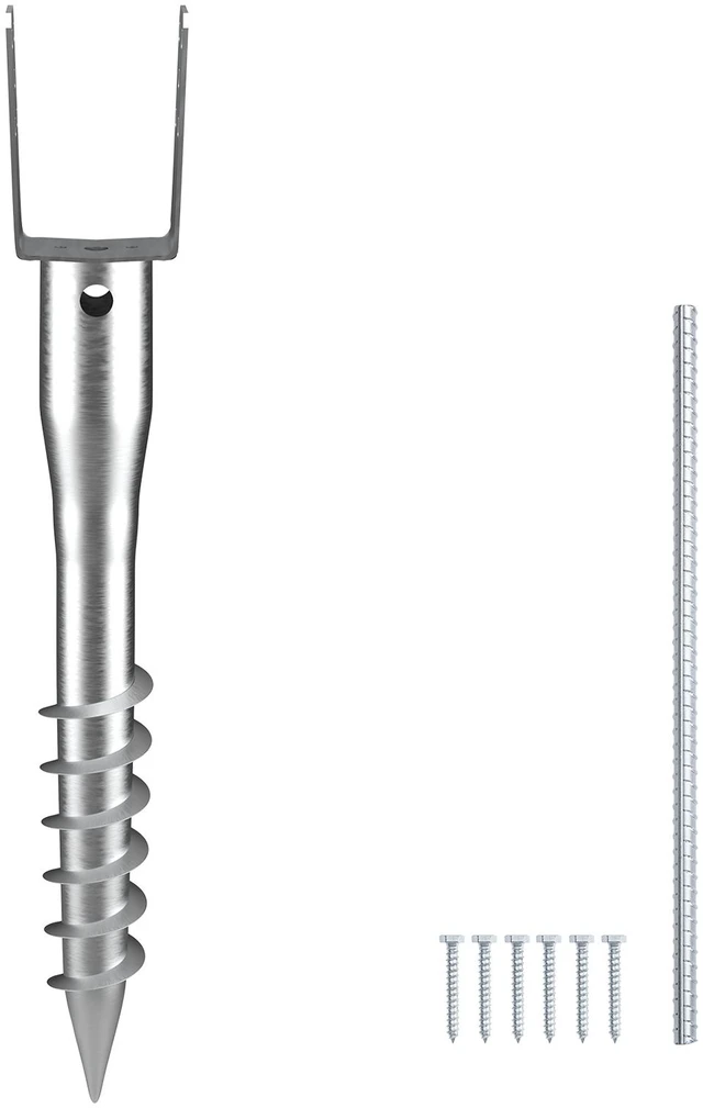 Alt view image 8 of 8 - No Dig Ground Anchor, 1 Pack 3.94 x 2.76 x 27.56 in DIY Screw in Post Stake, Includes 6 Lag Bolts & a Rebar, U-Shape Heavy Duty Steel Post Holder, Great for Mailbox Posts and Fence Posts
