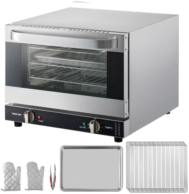 Alt view image 8 of 8 - Commercial Convection Oven, 21L/19Qt, Quarter-Size Conventional Oven Countertop, 1440W 3-Tier Toaster with Front Glass Door, Electric Baking Oven with Trays Wire Racks Clip Gloves, 120V, ETL Lis