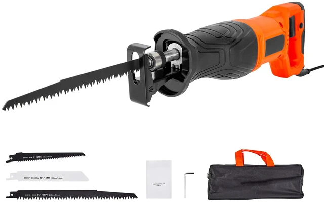 Alt view image 9 of 9 - Corded Reciprocating Saw, 120 Volt 7.5 Amp, 2800 SPM Variable Speed, 1-1/8 inch Stroke Length, Electric Reciprocating Saw with 8 Blades and Carrying Bag, for Wood, Metal, and Plastic Cutting