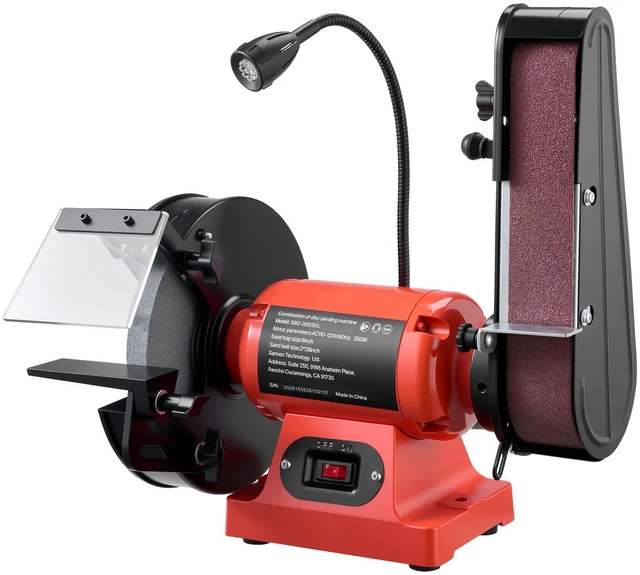 Alt view image 8 of 8 - 8" Bench Grinder & 2" x 28" Belt Sander Combo, 350W Professional Grinding Sanding Machine with LED Work Light & Protective Eye Shield for Metalworking, Woodworking, Knife Sharpening