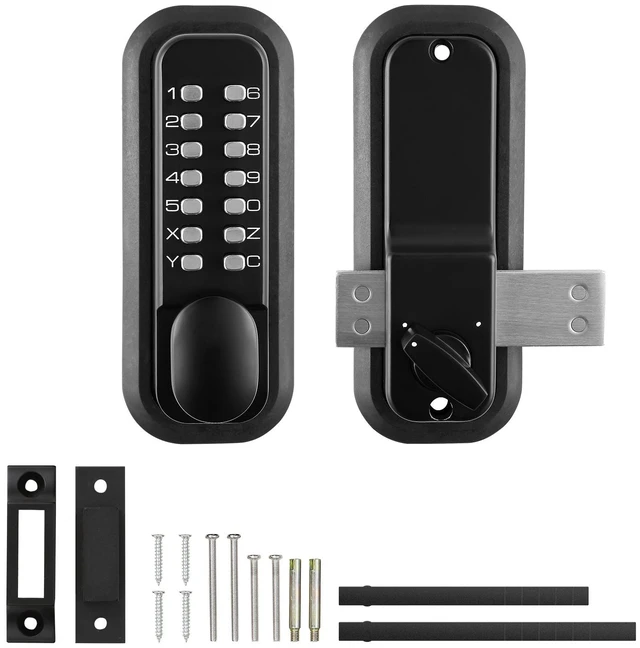 Alt view image 9 of 9 - Mechanical Keyless Entry Door Lock, 14 Digit Keypad, Outdoor Gate Door Locks Set with Surface-mounted Latch, Water-proof Zinc Alloy, Keypad and Knob, Easy to Install, for Garden, Garage, Yard