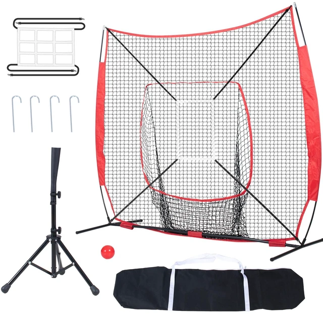 Alt view image 8 of 8 - 7x7 ft Baseball Softball Practice Net, Portable Baseball Training Net for Hitting Batting Catching Pitching, Backstop Baseball Equipment with Bow Frame, Carry Bag, Strike Zone, Ball, Batting Tee