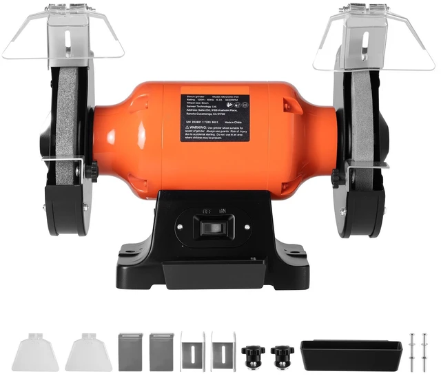 Alt view image 9 of 9 - Bench Grinder, 8-inch Single Speed Bench Grinder, 3450RPM High-Speed Table Grinders with 750W 6.2A Induction Motor, 36/60-Grit Grinding Wheel & Adjustable Eye Shield for Fast Sharpening Grinding