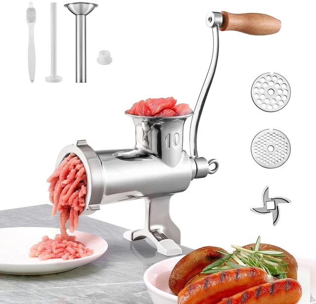 Alt view image 16 of 16 - Manual Meat Grinder, 304 Stainless Steel Hand Meat Grinder with Steel Table Clamp, Meat Mincer Sausage Maker with 1 Cutting Blade, 2 Cutting Plates, Sausage Tube for Beef Pork Pepper Mushroom