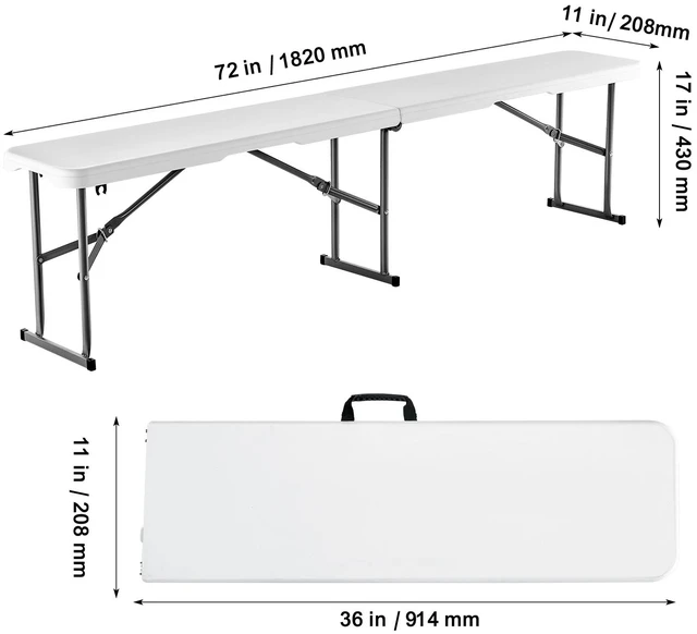 Alt view image 8 of 8 - VEVOR 6FT Plastic Folding Bench Portable Outdoor Bench for Picnic Camping 2 Pack