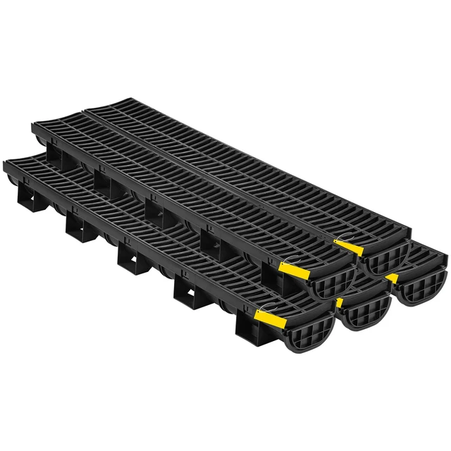 Alt view image 8 of 8 - Trench Drain System, Channel Drain with Plastic Grate, 5.7x3.1-Inch HDPE Drainage Trench, Black Plastic Garage Floor Drain, 5x39 Trench Drain Grate, with 5 End Caps, for Garden, Driveway-5 Pack