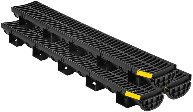 Alt view image 8 of 8 - Trench Drain System, Channel Drain with Plastic Grate, 5.7x3.1-Inch HDPE Drainage Trench, Black Plastic Garage Floor Drain, 3x39 Trench Drain Grate, with 3 End Caps, for Garden, Driveway-3 Pack