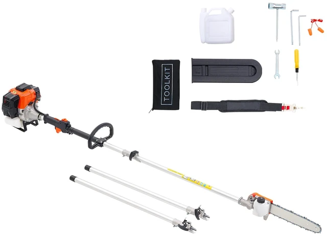 Alt view image 8 of 8 - Gas Pole Saw, 43CC 2 Stroke Gas Powered Pole Saws with 12 in Cutting Bar, Cordless Tree Trimmer with Rotatable Head, 7.1 to 12 ft Extendable, Powerful Chainsaw for Tree Trimming Pruning