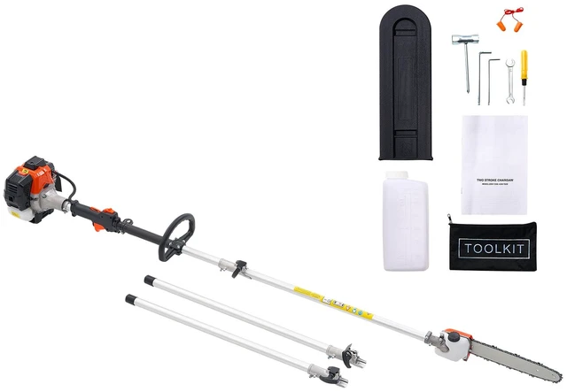Alt view image 9 of 9 - Gas Pole Saw, 25CC 2 Stroke Gas Powered Pole Saws with 12 in Cutting Bar, Cordless Tree Trimmer with 23 fl.oz Fuel Tank, 7 to 12 ft Extendable, Powerful Chainsaw for Tree Trimming Pruning