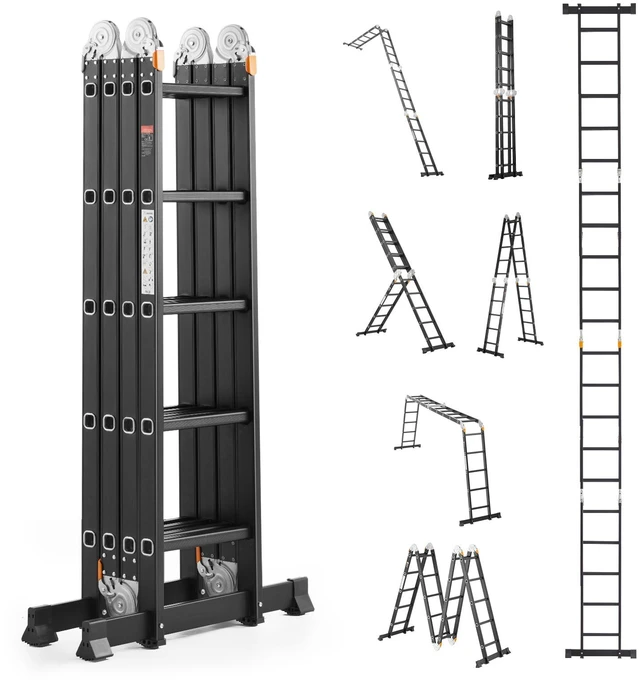 Alt view image 8 of 8 - Multi-Purpose Folding Ladder, 7-in-1 Tall Extension Step Ladder, A Frame 5 Step Telescoping Ladder, 19ft Reach Height Heavy Duty Adjustable Ladder, 330 lbs Capacity for Home Outdoor