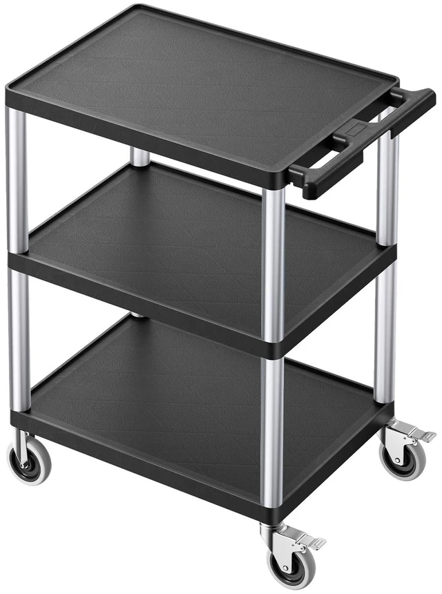 Alt view image 9 of 15 - Utility Cart, 300 lbs Load Capacity, 27.6 x 18.1-inch Service Cart, Three-Shelf Heavy Duty Plastic Utility Cart with 360° Swivel Wheels (2 with Brakes), Suitable for Warehouse, Garage, Cleaning