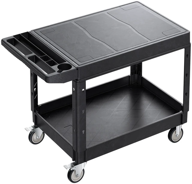 Alt view image 8 of 8 - Utility Cart, 550 lbs Load Capacity, 37 x 25.4-inch Service Cart, Two-Shelf Heavy Duty Plastic Utility Cart with 360° Swivel Wheels (2 with Brakes), Suitable for Warehouse, Garage, Cleaning