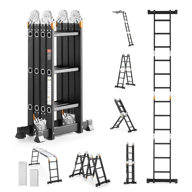 Alt view image 8 of 8 - Multi-Purpose Folding Ladder, 7-in-1 Tall Extension Step Ladder, A Frame 3 Step with Scaffolding Plank Telescoping Ladder, 12ft Reach Height Heavy Duty Ladder, 330 lbs Capacity for Home Outdoor