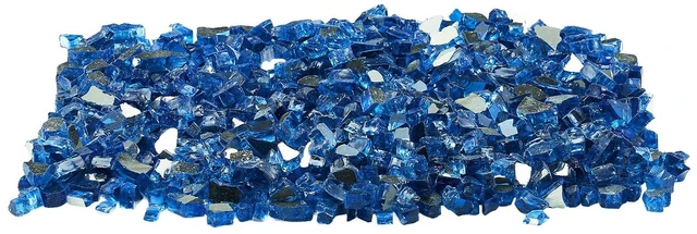 Alt view image 9 of 9 - Fire Glass, 10LBS / 4.5KG High-Temperature Resistant Fireplace Rocks, 1/2-Inch / 12.7 mm Reflective & Smokeless Firepit Glass Rock, High Luster Stone Landscaping for Fire Pit Table, Pacific Blue
