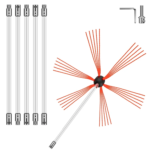 Alt view image 8 of 8 - Chimney Sweep Kit 20FT Length, Chimney Brush Kit with 6 Nylon Flexible Rods, Rotary Chimney Cleaning Kit Driven by Drill, Chimney Cleaning Tool Kits for Sweeping Fireplace Flue