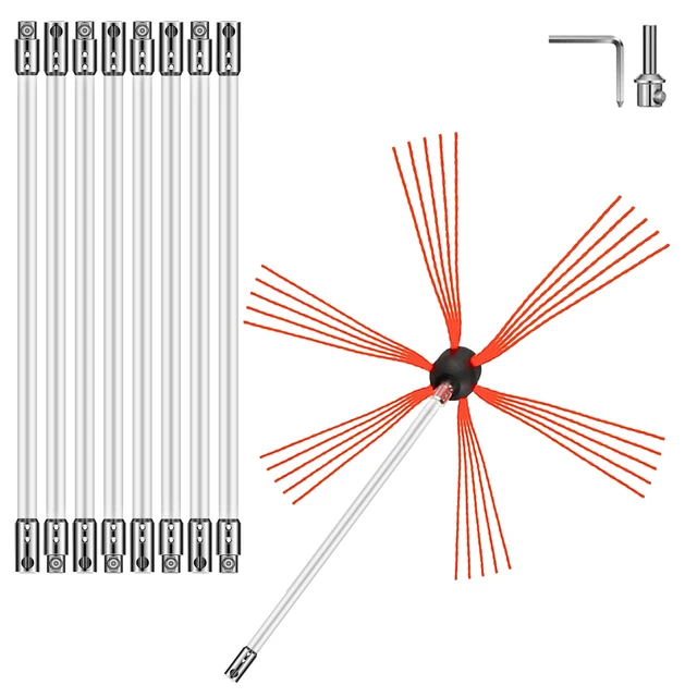 Alt view image 8 of 8 - Chimney Sweep Kit 30FT Length, Chimney Brush Kit with 9 Nylon Flexible Rods, Rotary Chimney Cleaning Kit Driven by Drill, Chimney Cleaning Tool Kits for Sweeping Fireplace Flue