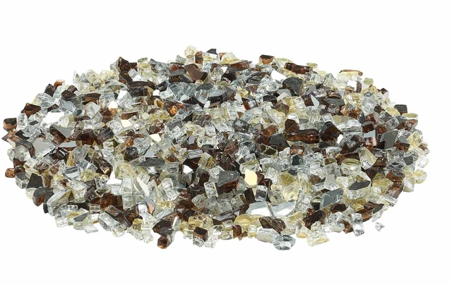 Alt view image 8 of 8 - Fire Glass, 10 LBS / 4.5 KG High-Temperature Resistant Fireplace Rocks, 1/2-Inch / 12.7 mm Reflective Firepit Glass Rock, High Luster Stone Landscaping for Fire Pit Table, Copper + Clear + Gold