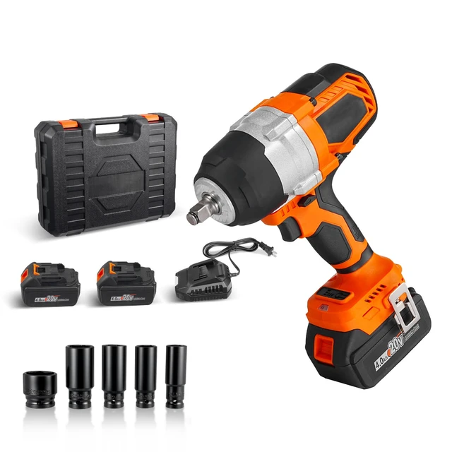 Alt view image 8 of 8 - Cordless Impact Wrench, 958.8 ft-lbs / 1300 N·m High Torque, 1/2 inch, 20V Electric Impact Wrench with Brushless Motor, 2 x 4Ah Batteries, Charger, 5 Sockets and Belt Clip, for Car Tire Truck