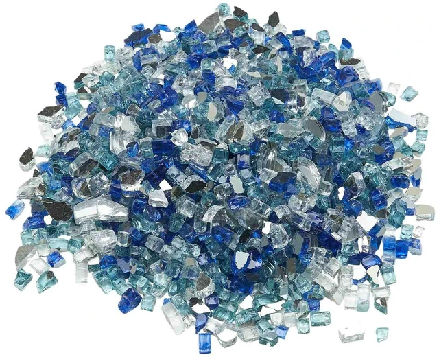 Alt view image 8 of 8 - Fire Glass, 10 LBS / 4.5 KG Fireplace Rocks, 1/2-Inch / 12.7 mm Reflective Firepit Glass Rock, High Luster & Smokeless Stone Landscaping for Fire Pit Table, Cobalt Blue + Aqua Blue + Clear