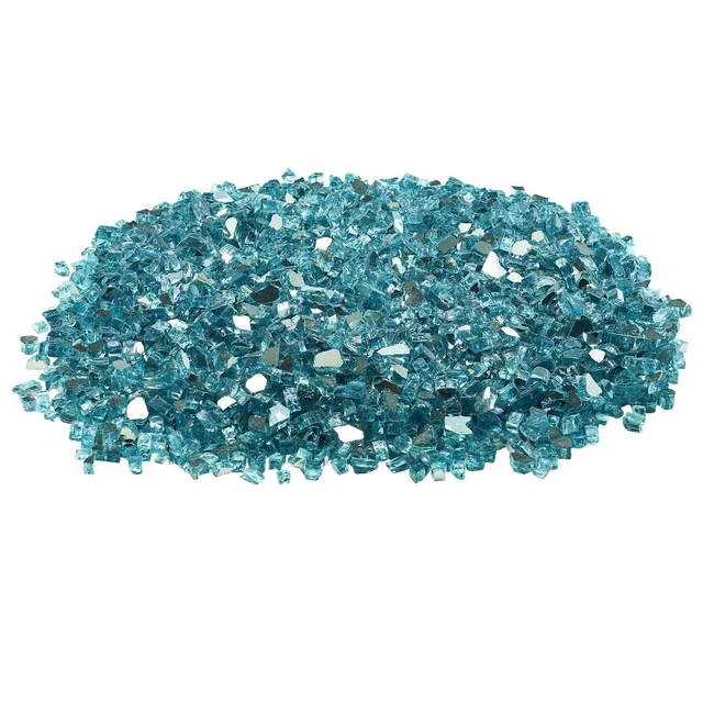 Alt view image 8 of 8 - Fire Glass, 20 LBS / 9 KG High-Temperature Resistant Fireplace Rocks, 1/2-Inch / 12.7 mm Reflective & Smokeless Firepit Glass Rock, High Luster Stone Landscaping for Fire Pit Table, Aqua Blue