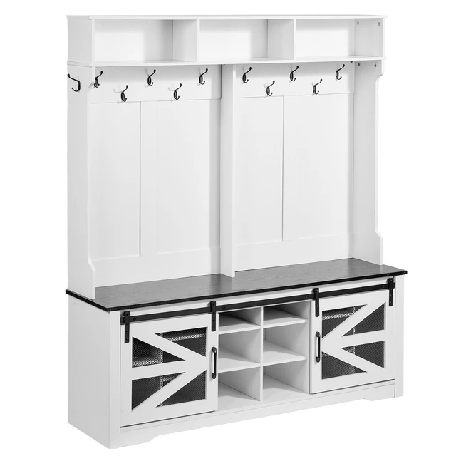 Alt view image 8 of 8 - VEVOR Hall Tree Entryway Bench, LED Coat Rack with Shoe Storage, 59" Wide Mudroom Bench with Storage and Seating, Adjustable Shelves and 12 Hanging Hooks, for Mudroom, Entryway, Hallway