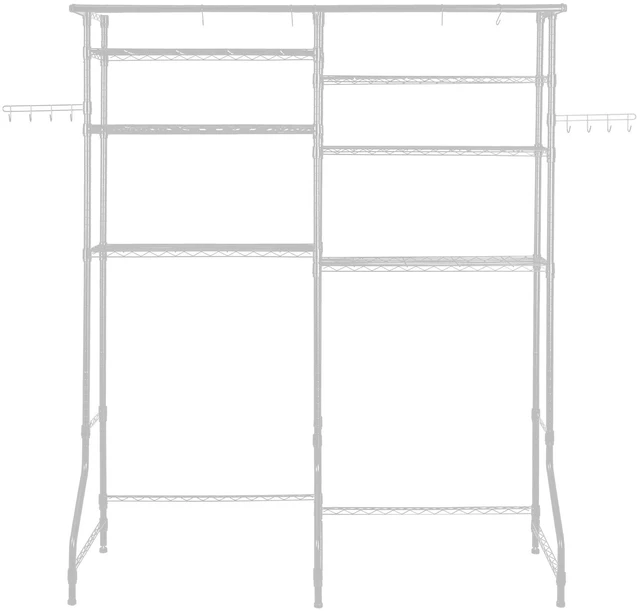 Alt view image 8 of 8 - Over Washer and Dryer Storage Shelves, 6 Tiers Laundry Room Drying Rack with Hanger Rod and Hooks, Two Rows Adjustable Washer Shelves Space Saver, for Laundry Room Storage & Organization, White