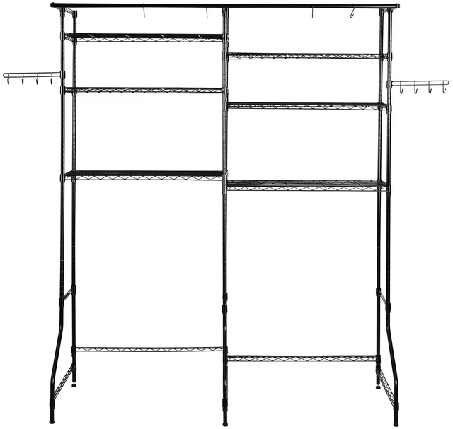 Alt view image 8 of 8 - Over Washer and Dryer Storage Shelves, 6 Tiers Laundry Room Drying Rack with Hanger Rod and Hooks, Two Rows Adjustable Washer Shelves Space Saver, for Laundry Room Storage & Organization, Black