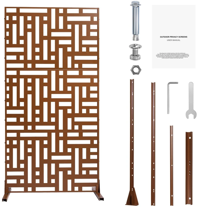 Alt view image 8 of 8 - VEVOR Metal Privacy Screen 47"x76" Outdoor Privacy Screens & Panels for Patio Brown